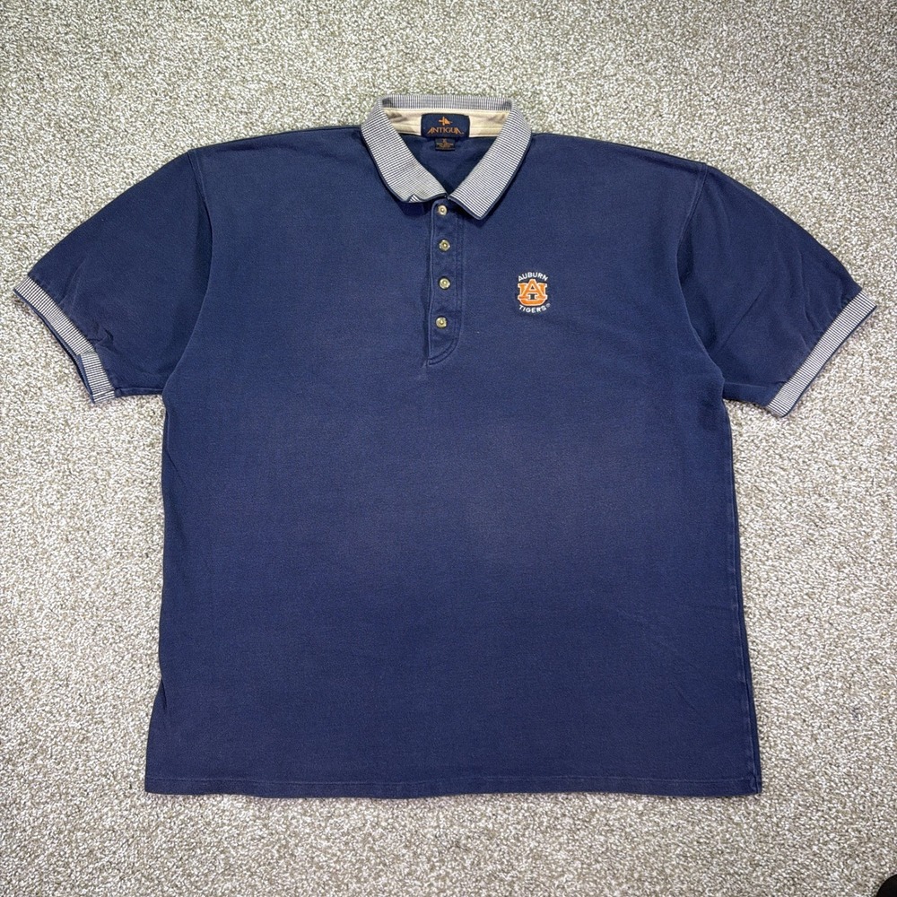 Vintage Auburn Tigers Polo Shirt Navy Blue Faded Size XL 90s Antigua